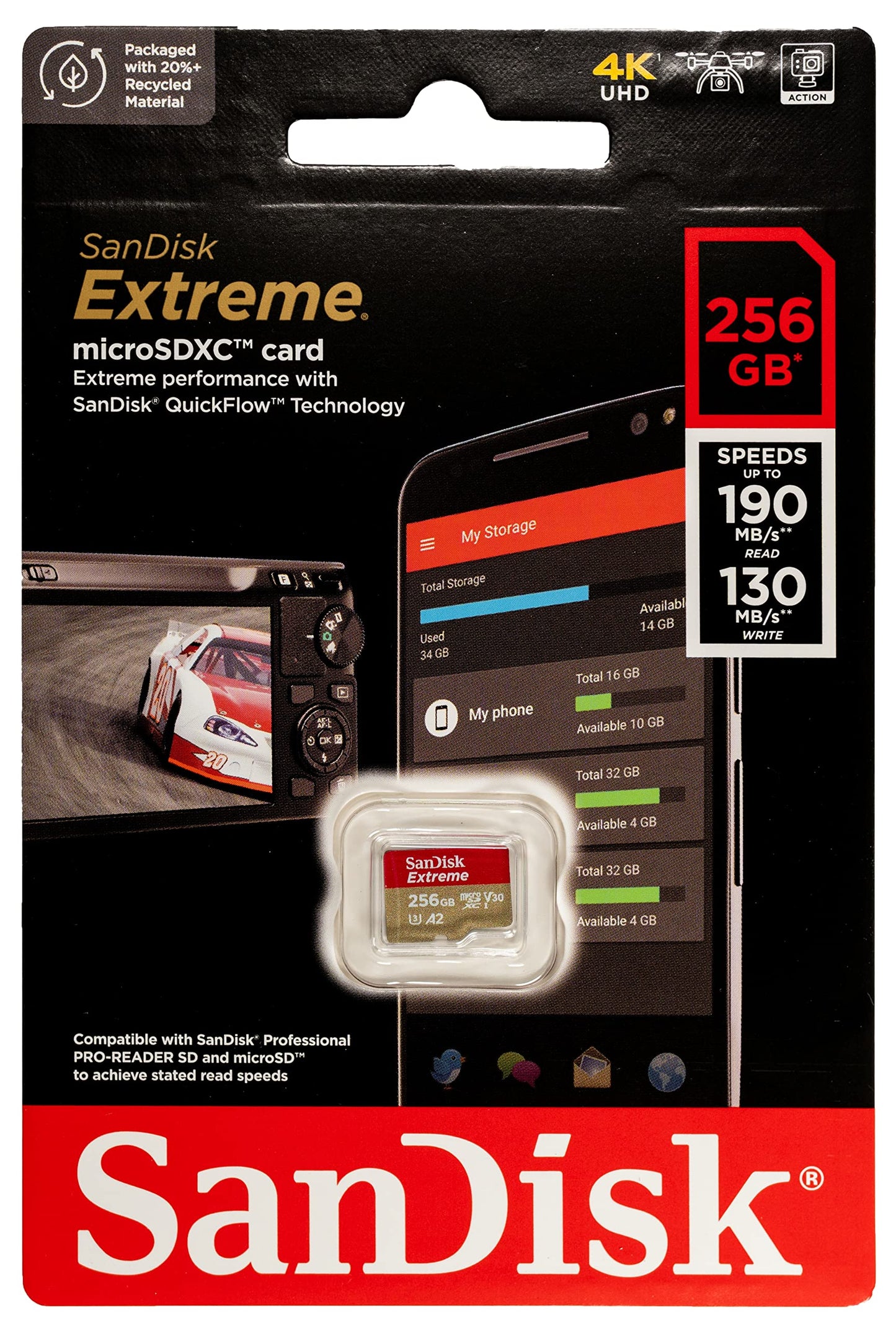 SanDisk 256GB Extreme Micro SD Card (Bulk 2 Pack) for DJI FPV Drone (SDSQXAV-256G-GN6MN) V30 A2 UHS-I U3 Class 10 4K SDXC Bundle with (1) Everything
