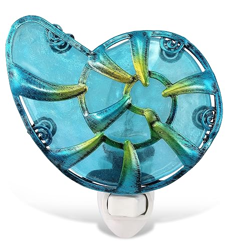 Puzzled Sea Shell Glass Art Night Light - Ocean-Themed Plug-in Wall Accent with On/Off Switch, Coastal Bathroom and Bedroom Decorative Lighting