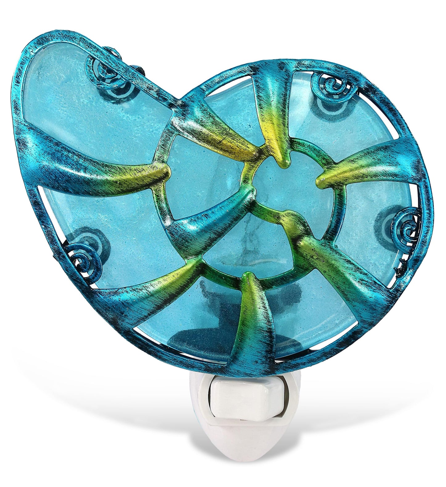 Puzzled Sea Shell Glass Art Night Light - Ocean-Themed Plug-in Wall Accent with On/Off Switch, Coastal Bathroom and Bedroom Decorative Lighting