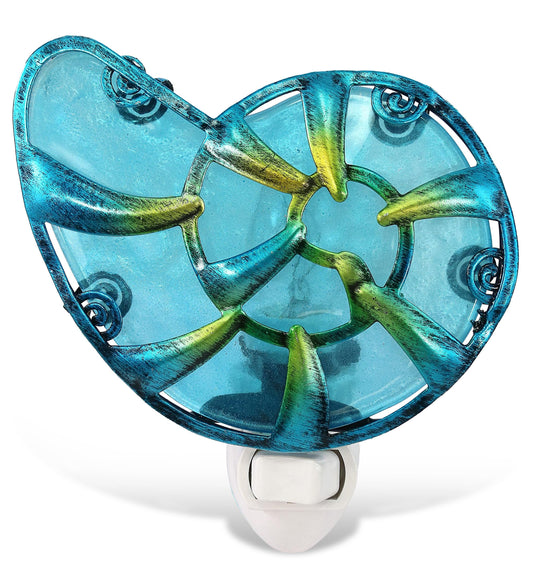Puzzled Sea Shell Glass Art Night Light - Ocean-Themed Plug-in Wall Accent with On/Off Switch, Coastal Bathroom and Bedroom Decorative Lighting