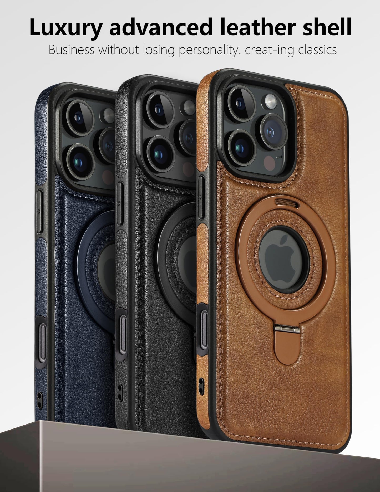 VAUSERDY Magnetic for iPhone Leather Case,Invisible Stand [Compatible with Magsafe] Slim Kickstand Phone Cove (Black, iPhone 16-6.1")