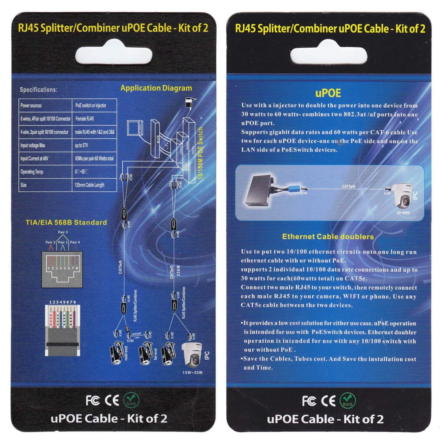 XENOCAM 2 Pair RJ45 Ethernet Cable Combiner/Splitter Sharing Kit 2-in-1 (2 Cameras Over 1 Cable) Cat5e PoE Power/Data Transmission Adapter for 4 x