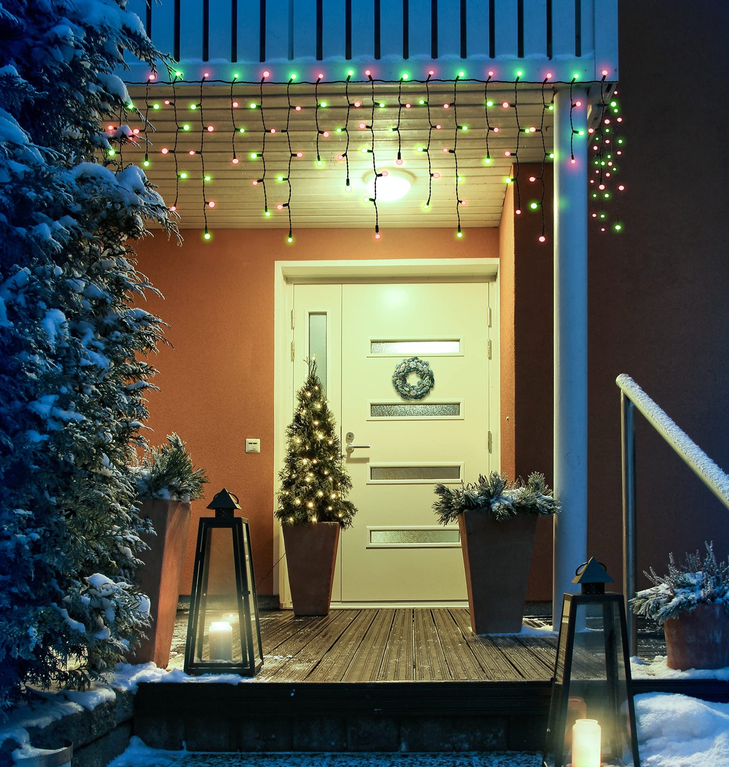 Tupkee Christmas Icicle Lights - Red & Green Incandescent, Icicle Style Mini Lights - 17 Feet, 300 Bulbs, Indoor & Outdoor Christmas Decorations