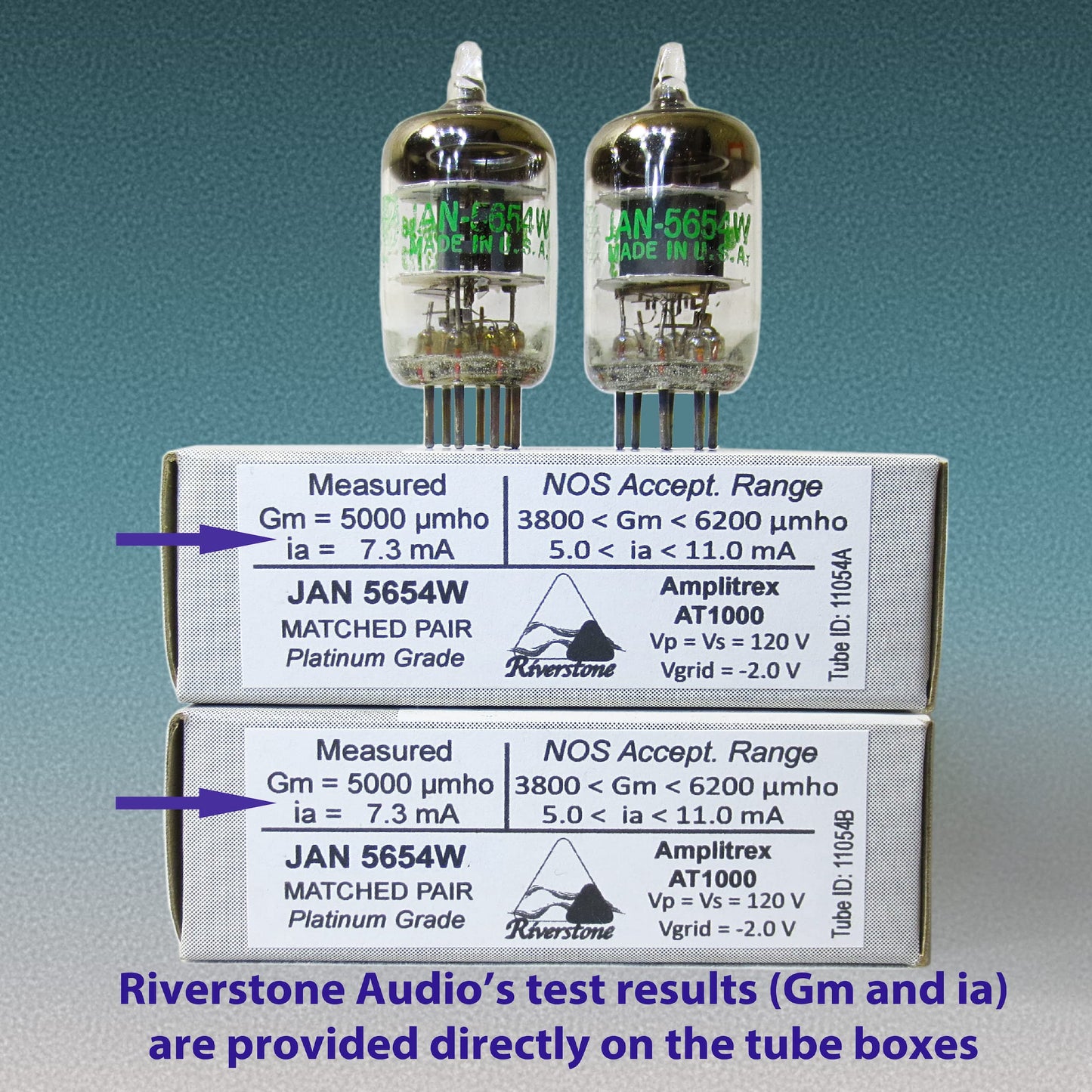 Riverstone Audio - Tested/Matched Pair (2 Tubes) 7-Pin JAN 5654W Fully-Tested Vacuum Tubes - Upgrade for 6AK5 / 6J1 / 6J1P / EF95 - JAN 5654W Platinum