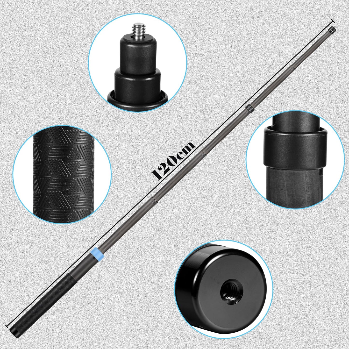 Kezhi 26cm to 1.2m Selfie Stick Carbon Fiber Selfie Stick for insta360 x5 x4 Insta 360 x5 x4 x3 x2 x one r RS for DJI OSMO 360 Camera Accessories