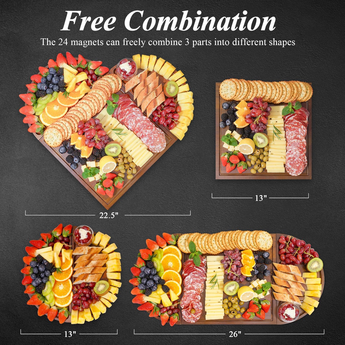 NiHome Magnetic Acacia Wood Charcuterie Board Large 26”x13” Cheese Board Splice Serving Boards for Entertaining, Beautiful Personized Christmas…