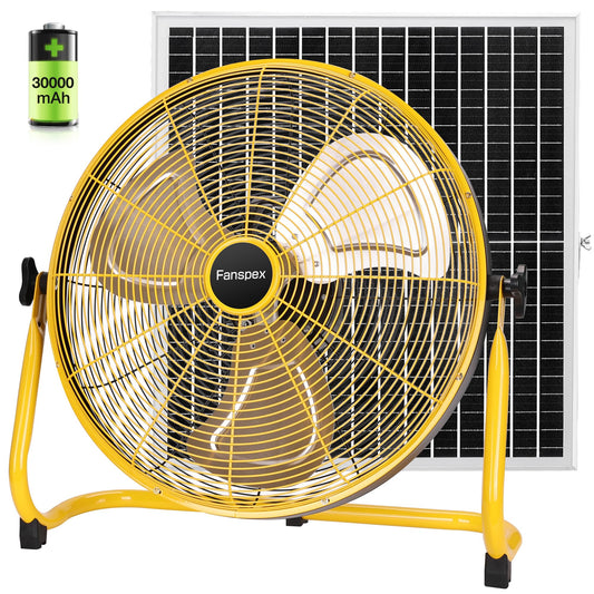Fanspex 20" Solar Rechargeable Floor Fan for Outdoor Gazebo Greenhouse Barn