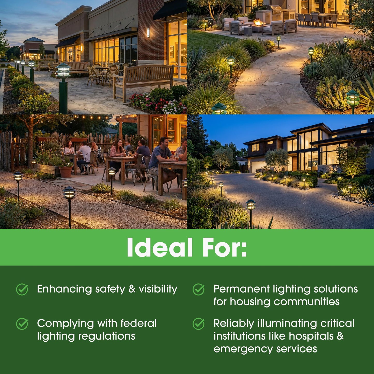 Greenfield Made in the USA Weatherproof Line-Voltage (120V) LED Outdoor Pathway Light - 3-Tier Permanent Outside Light for Walkway, Driveway