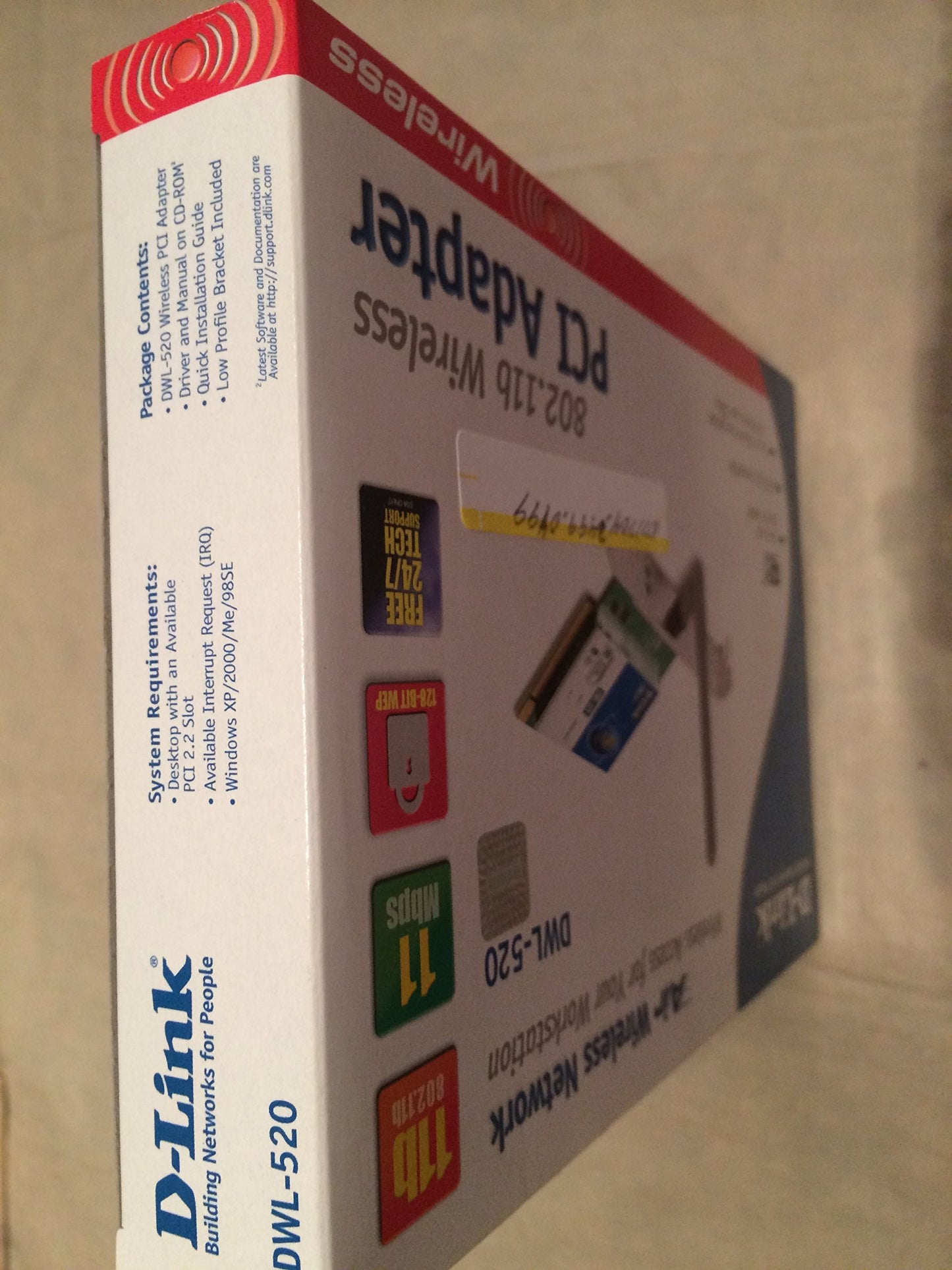 D-Link DWL-520 Wireless PCI Adapter, 802.11b, 11Mbps