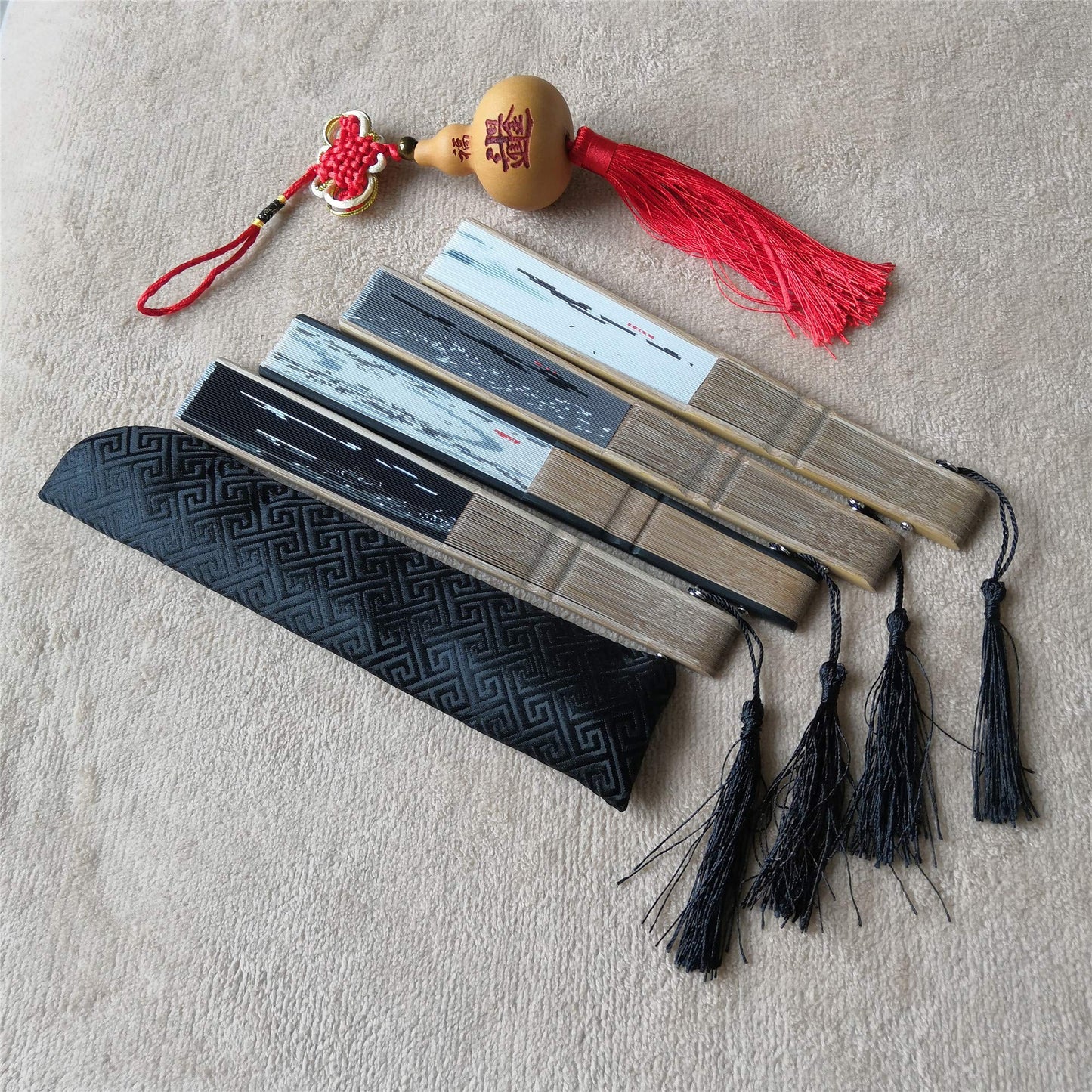 Eastern Wind 8.3in black bamboo hand floding fan, Japanese rave fan