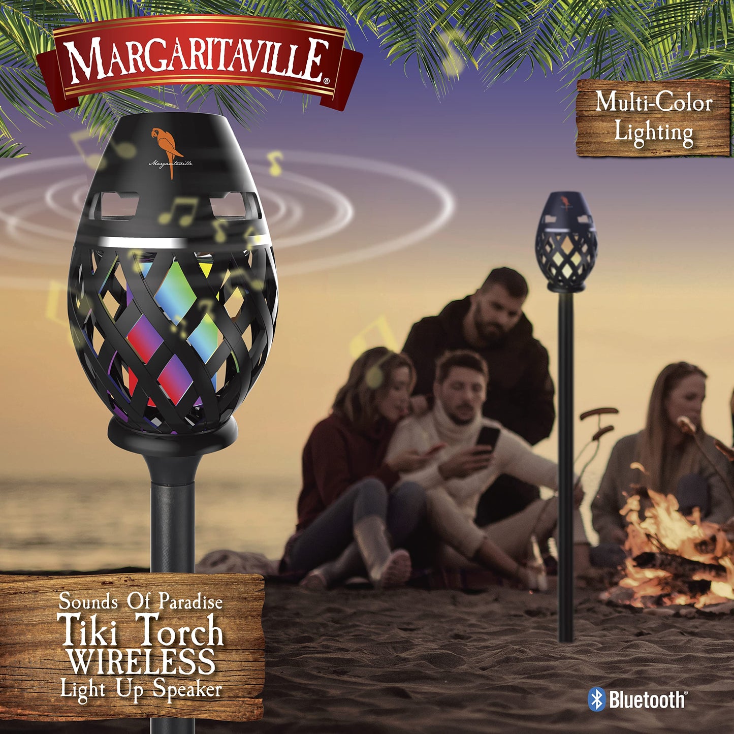 Margaritaville Tiki Torch - Waterproof Bluetooth Speaker, Portable Party Speaker with Multicolor LED Lights, Perfect for Travel, Parties, Yards,