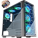MUSETEX ATX Mid Tower with 6 PCS × 120mm LED ARGB Fans Pre-Installed USB 3.0 Port Tempered Glass Panel Gaming PC Case Computer Chassis (907)
