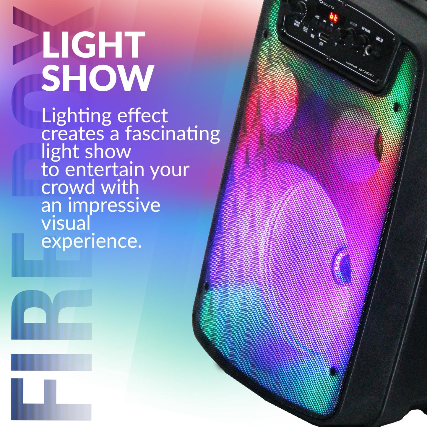 IQ Sound IQ-7008DJBT 8-Inch Portable Bluetooth Speaker Unleash dynamic sound with TWS Technology, LED Light Show, Multiple Inputs, FM Radio, Mic