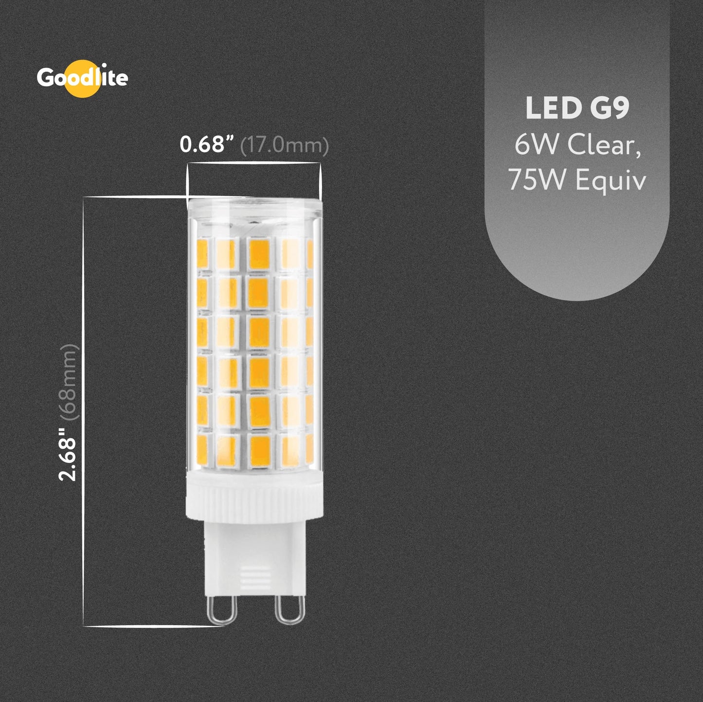 Goodlite 6W High-Efficiency LED G9 Bulb, Equal to 75W, Non-Dimmable, Super White 5000K, 900 Lumens, Indoor Energy-Saving Decorative Light, Ideal
