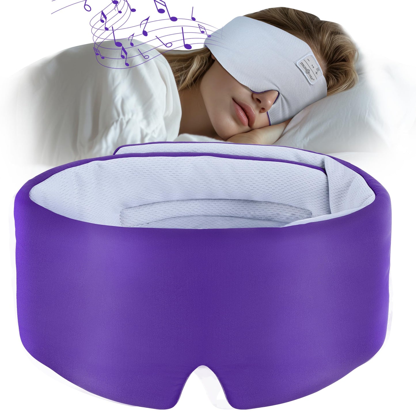 MUSICOZY Ice Silk Sleep Headphones with Bluetooth Mask, Eye Mask for Sleeping in Total Darkness, 5.4 Bluetooth Sleep Mask Sleep Headphones, Soft…