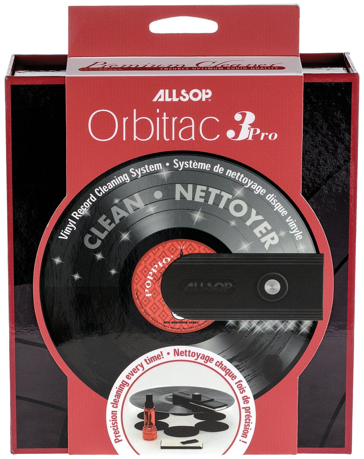 Allsop Orbitrac 3 Pro Vinyl Record Cleaning System, 2X Cleaning Cartridges, Protective Non-Skid Pad, Cleaner Fluid, Reviving Brush, and Storage Case (31735), Black, 1
