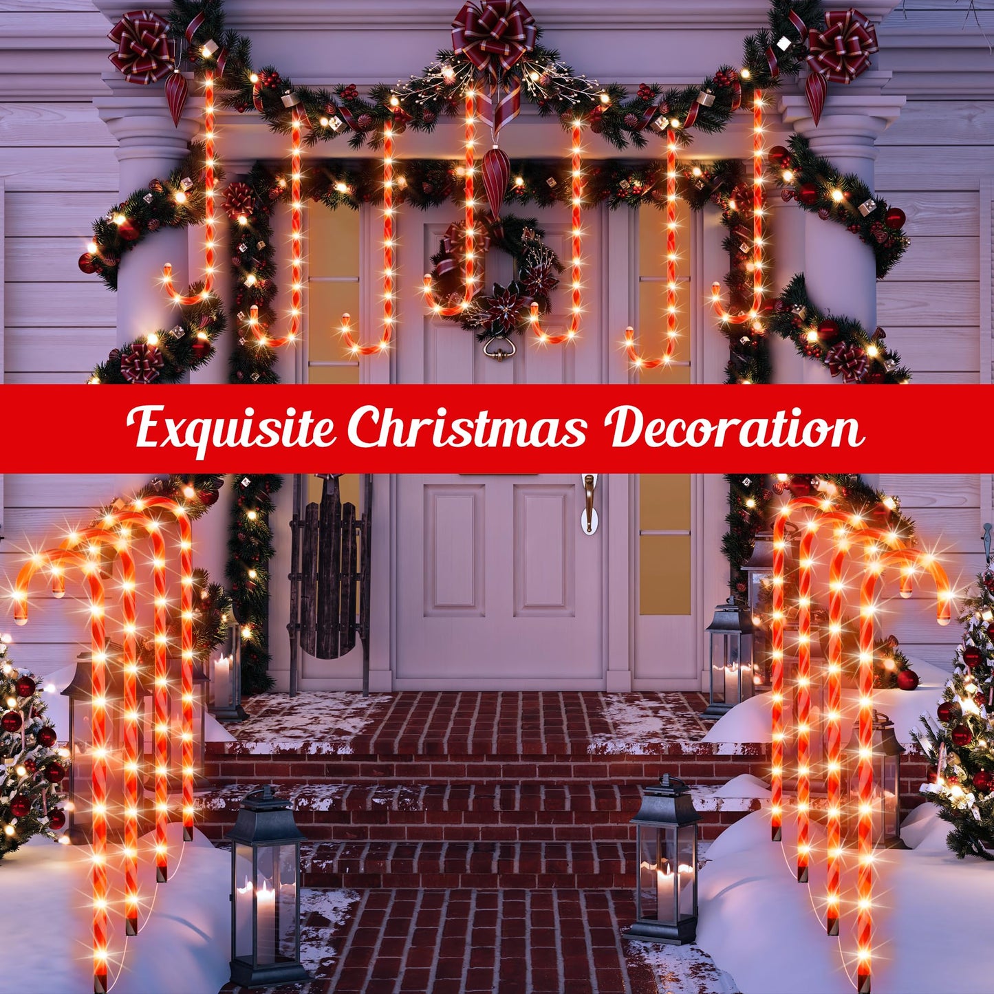 COOLWUFAN 24 Pack Chrismas Candy Cane Lights, 33'' Light Up Candy Cane Chrismas Decoration Outdoor Yard, Waterproof Xmas Outside Decor Pathway Lights
