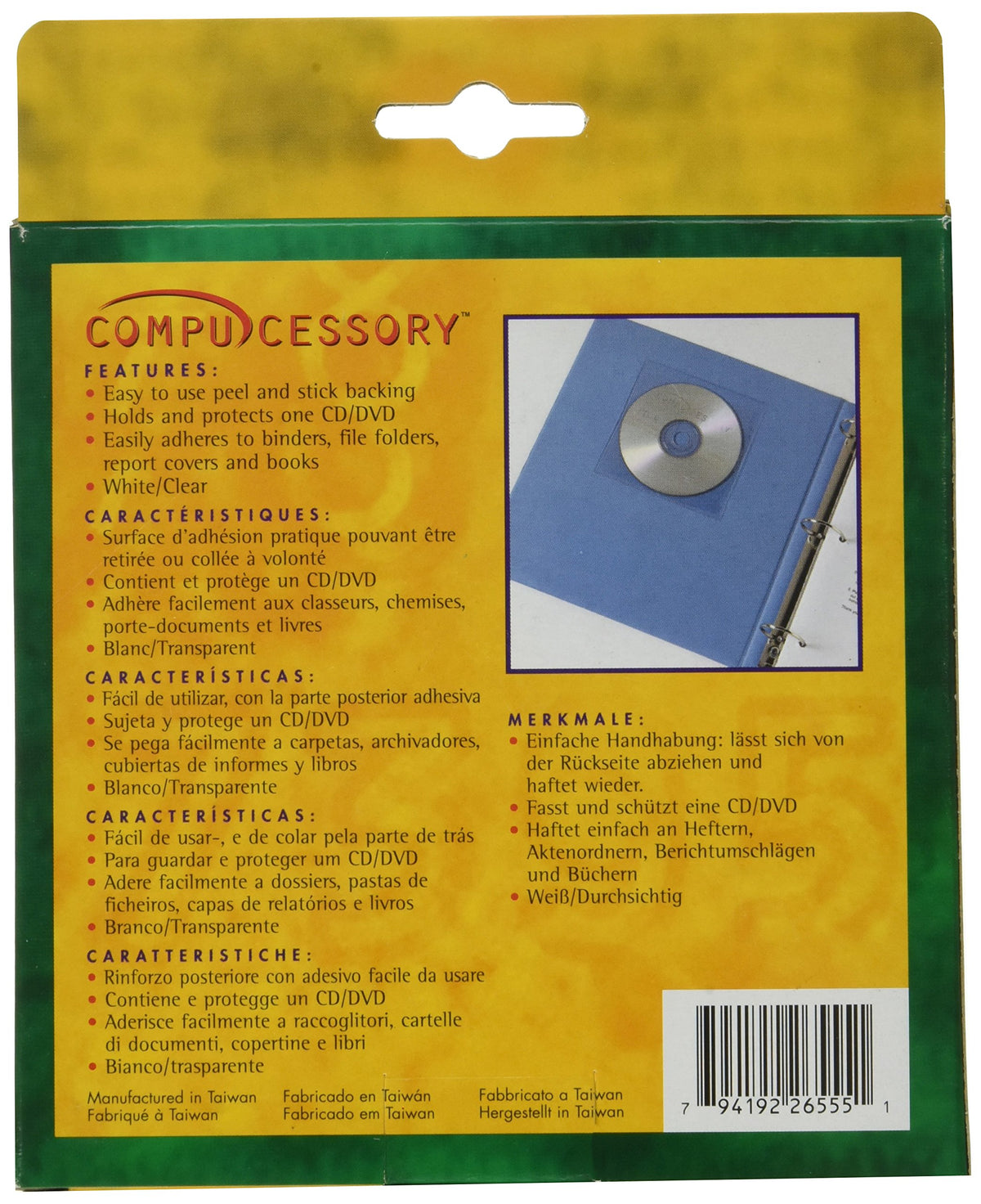 Compucessory CCS26555 Binder Pocket, 0.7, 50 Sheets per Pack, Polypropylene, White