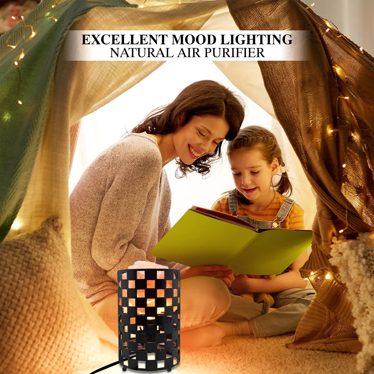 Himalayan Glow Projective Style Metal Basket Night Light with Pink Chunks, Bulb,(ETL Certified) Dimmer Switch,Calming & Relaxing Salt Lamp, Pink Salt