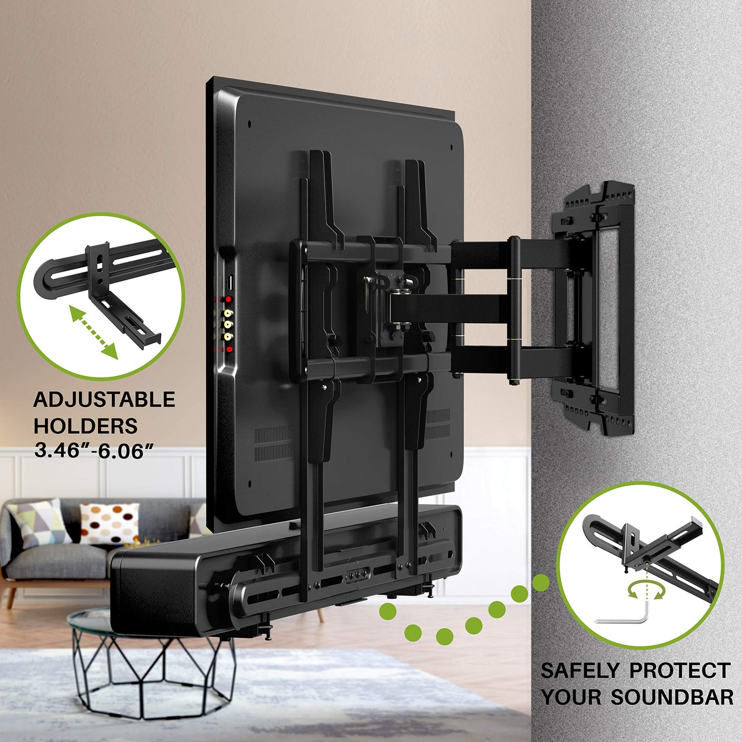 USX MOUNT Universal Soundbar Mount, Sound Bar TV Bracket for Soundbar with Speaker, Fits 2 Installation Options, Removable No-Slip Base Holder Extends