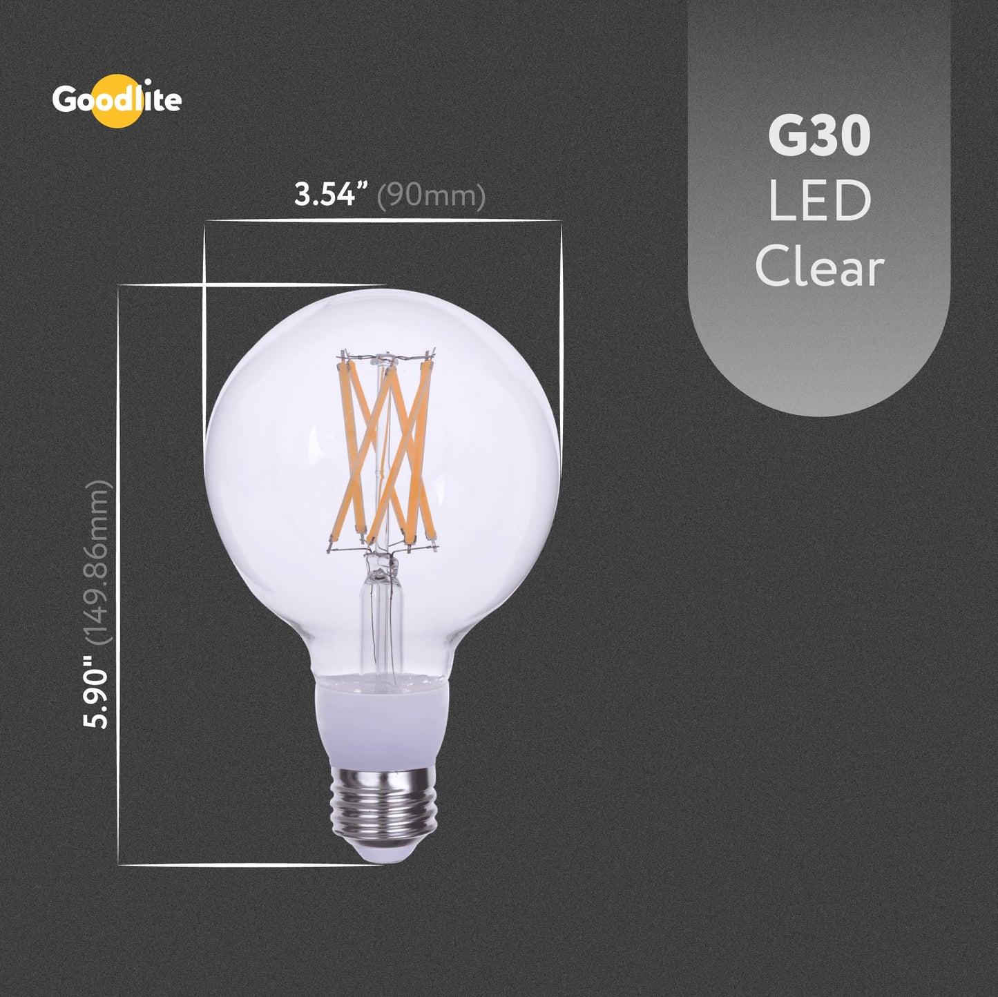 Goodlite G-20128 Filament 100 Watt Equivalent, G30 Edison Style, 1600 Lumens, Medium E26 Base LED Light Bulb Dimmable, Clear Warm White 3000k