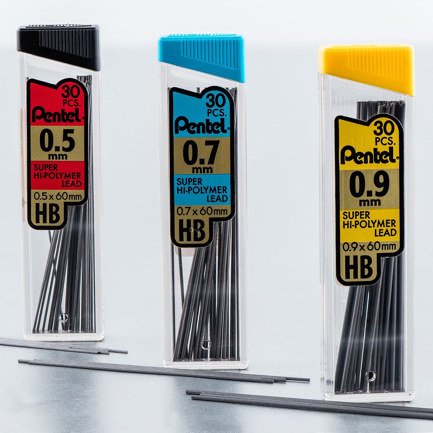 Pentel Super Hi-Polymer Lead Refills, (0.9 mm), Thick, HB, Pack of 3, 90 Pieces of Lead (C29BPHB3)