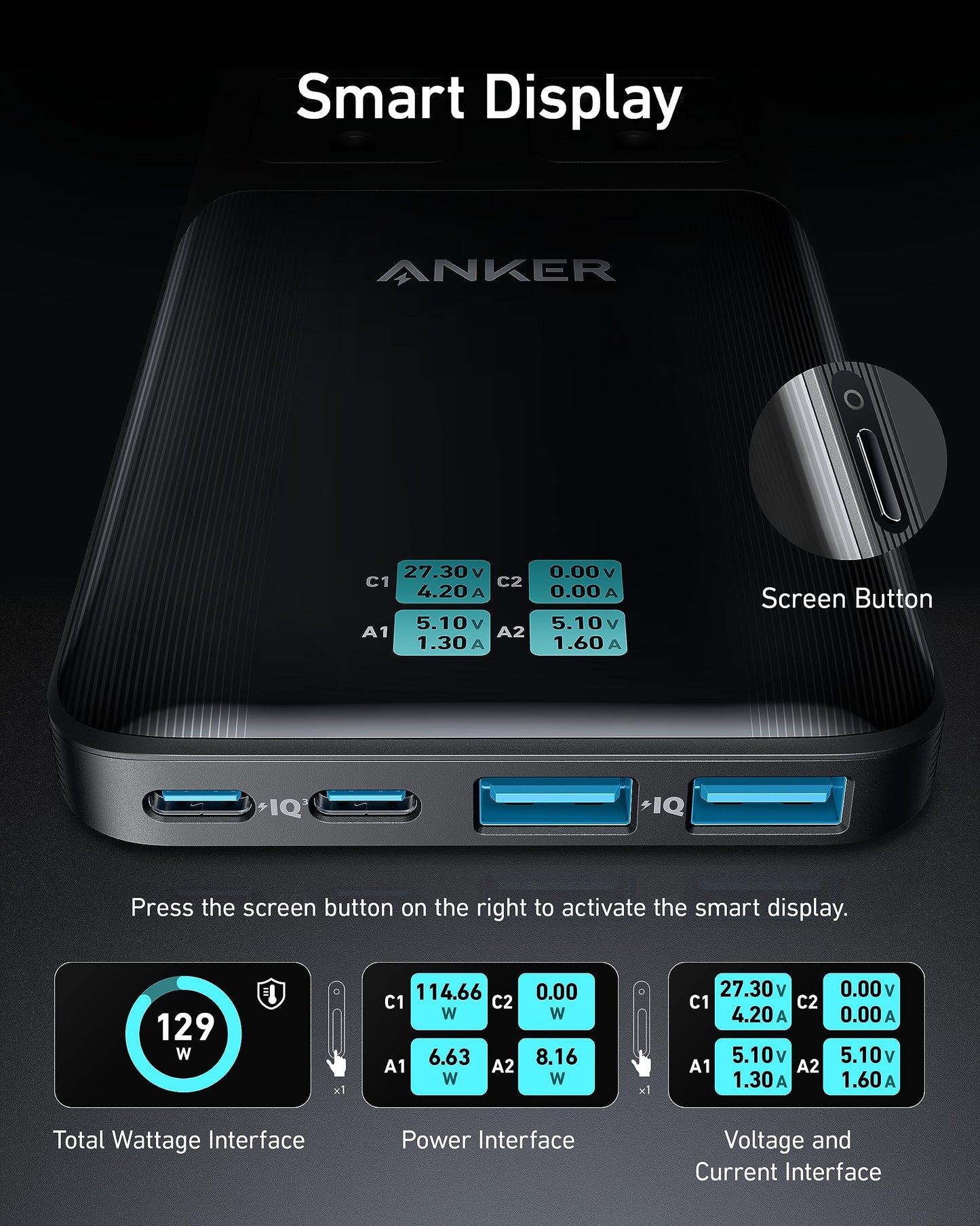 Anker Prime Charging Station, 140W 6-in-1 Travel Power Strip, 5ft Detachable Extension Cord with Multiple Outlets, 2 AC, 2 USB C, 2 USB A, Desk