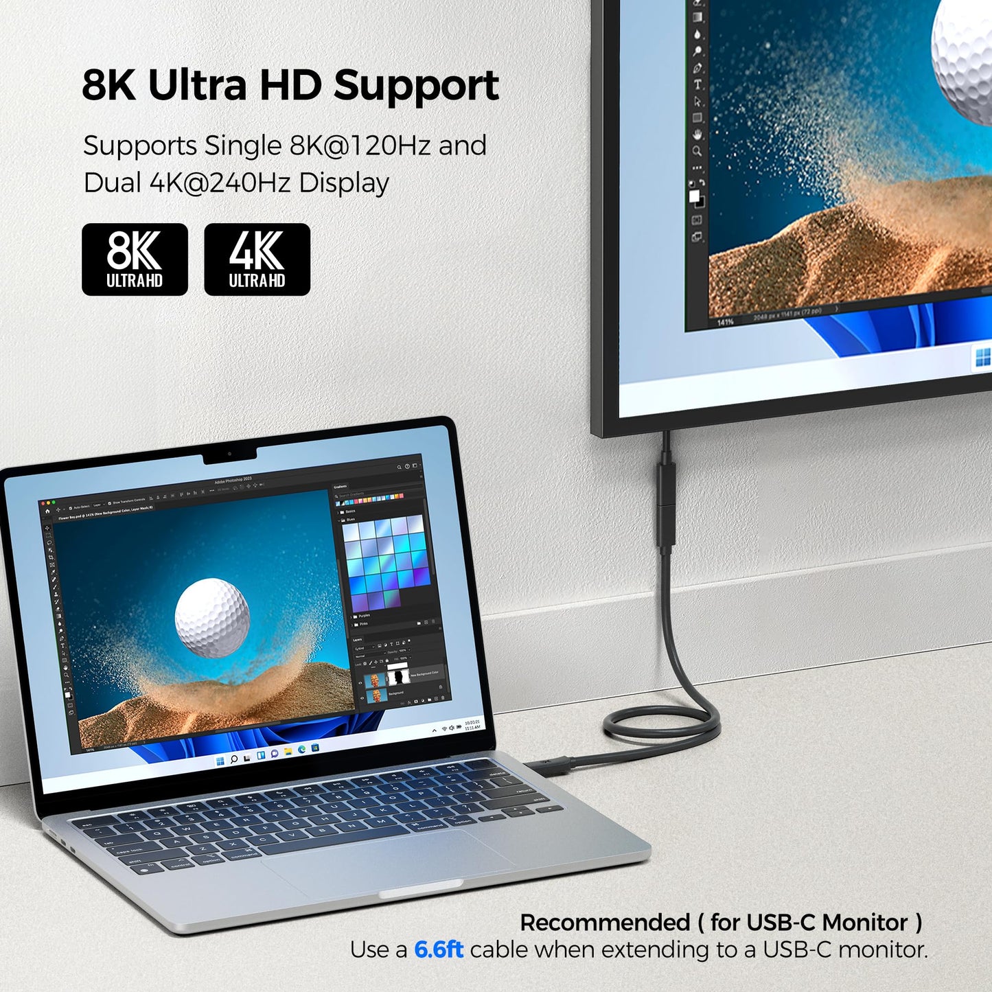 Cable Matters 80Gbps USB4 Extension Cable - 3.3ft, Supports [8K@120Hz / 4K@480Hz Video, 240W Charging, 80Gbps Data Transfer], USB C Extension Cable
