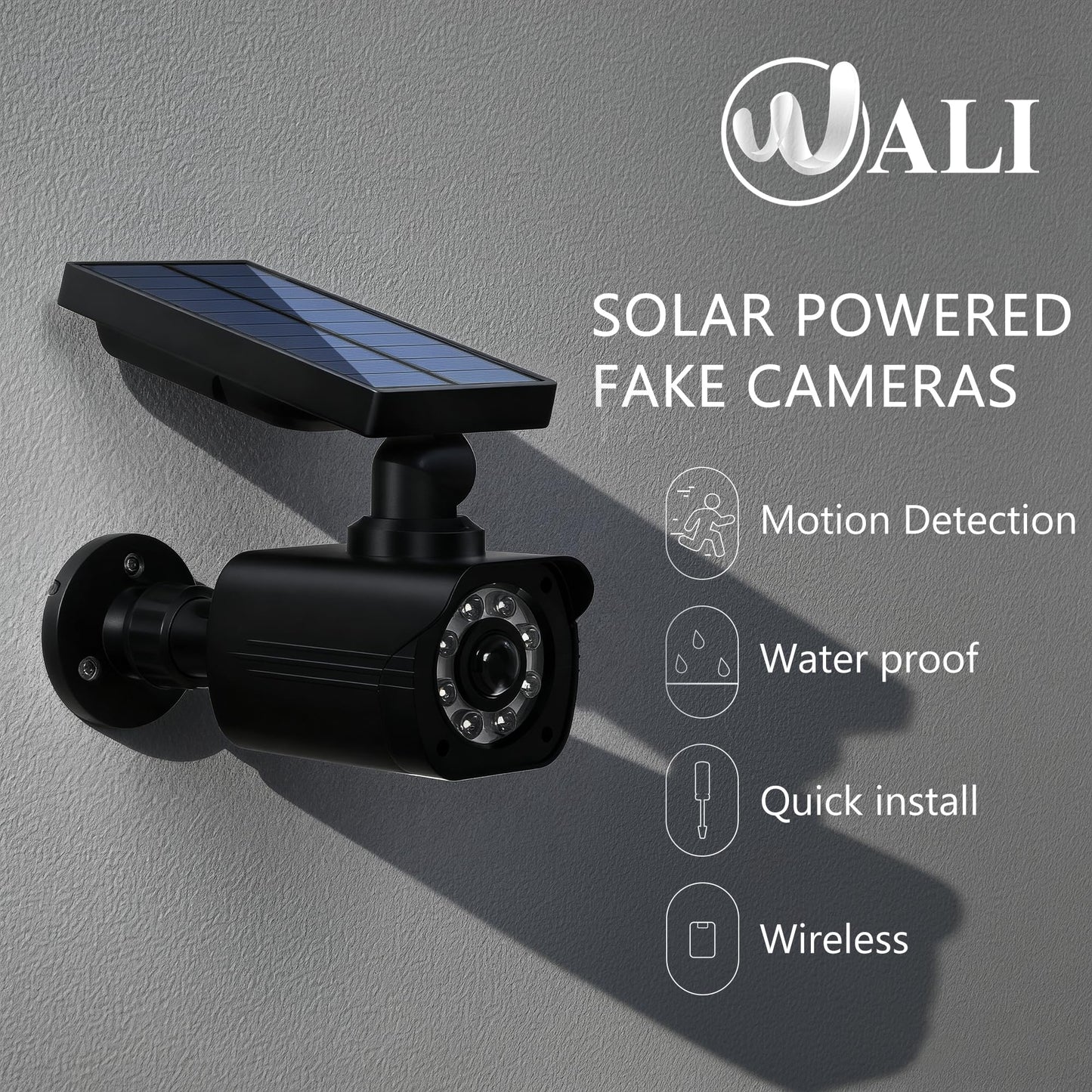 WALI Dummy Fake Camera, Security Camera with Motion Sensor Flood Light, Simulated Surveillance Security CCTV Dome Camera Indoor Outdoor (TCB2-SOL), 2