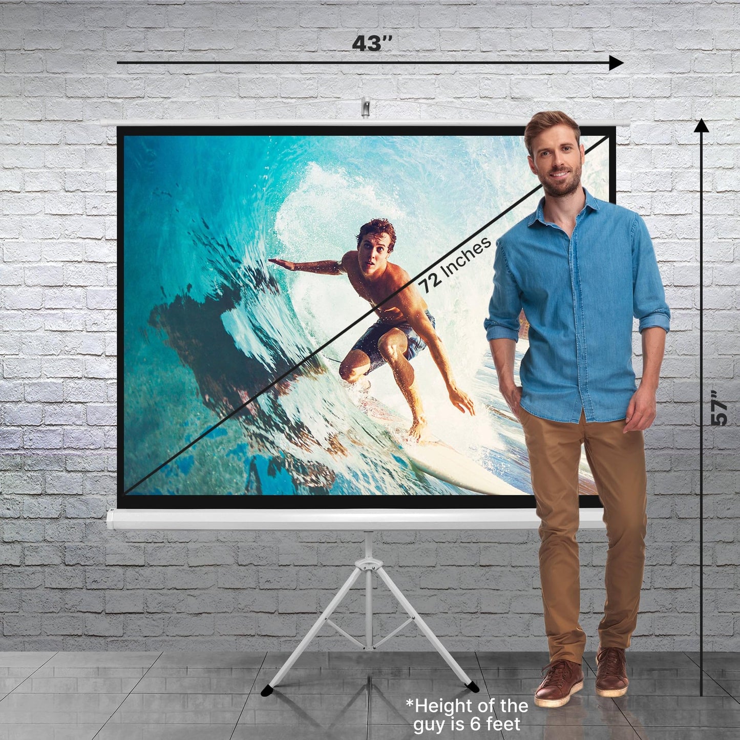 Pyle 72 Inch Outdoor Projector Screen with Stand-Portable Fold Out Roll Up Screen with Tripod Stand,White Matte Fabric 4:3 Aspect Ratio 4K HD Quality