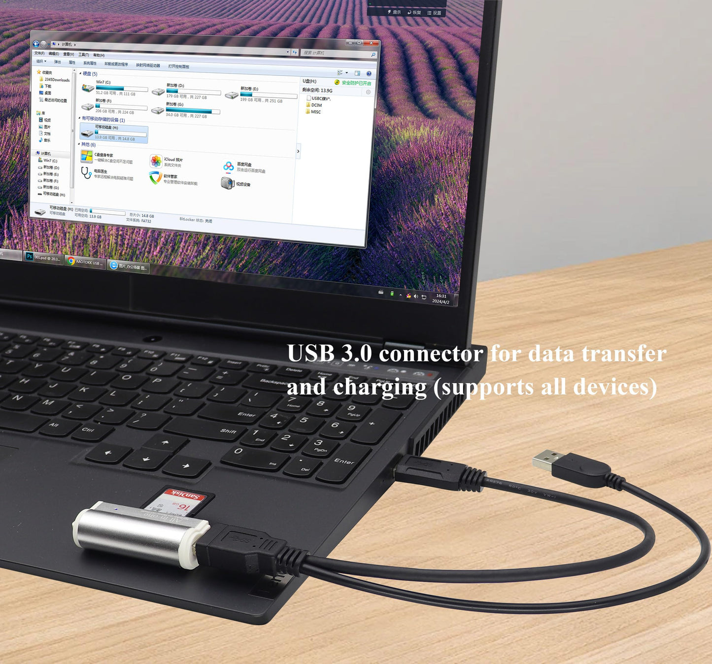 AAOTOKK USB A 3.0 Y Splitter Cable, USB 3.0 A Female to Dual USB 3.0 A Male + USB 2.0 A Male Extra Power Charging & Data Transfer Dual USB Y Splitter