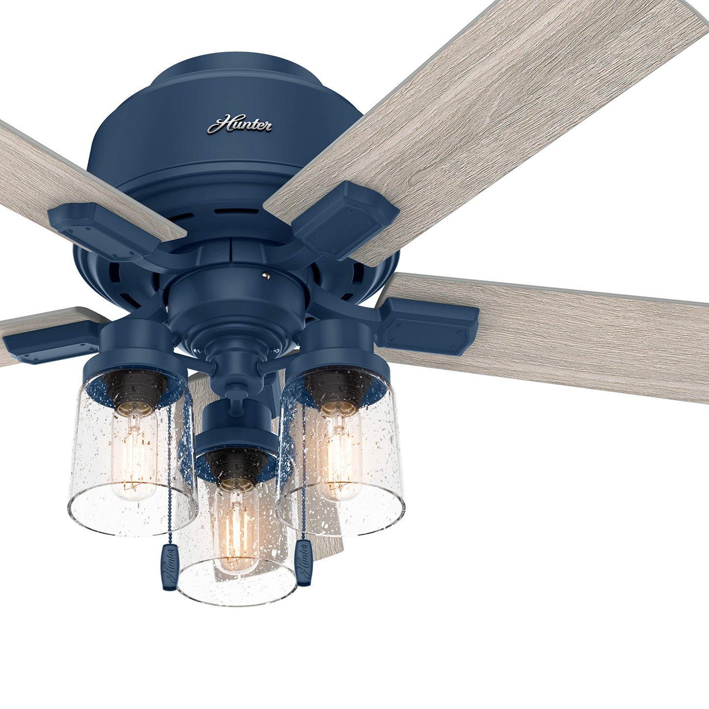 Hunter Fan 44 Inch Low Profile Indigo Blue Indoor Ceiling fan with Light and Pull Chain for Small Rooms, Kids Room, Bathroom, Kitchen, Garage