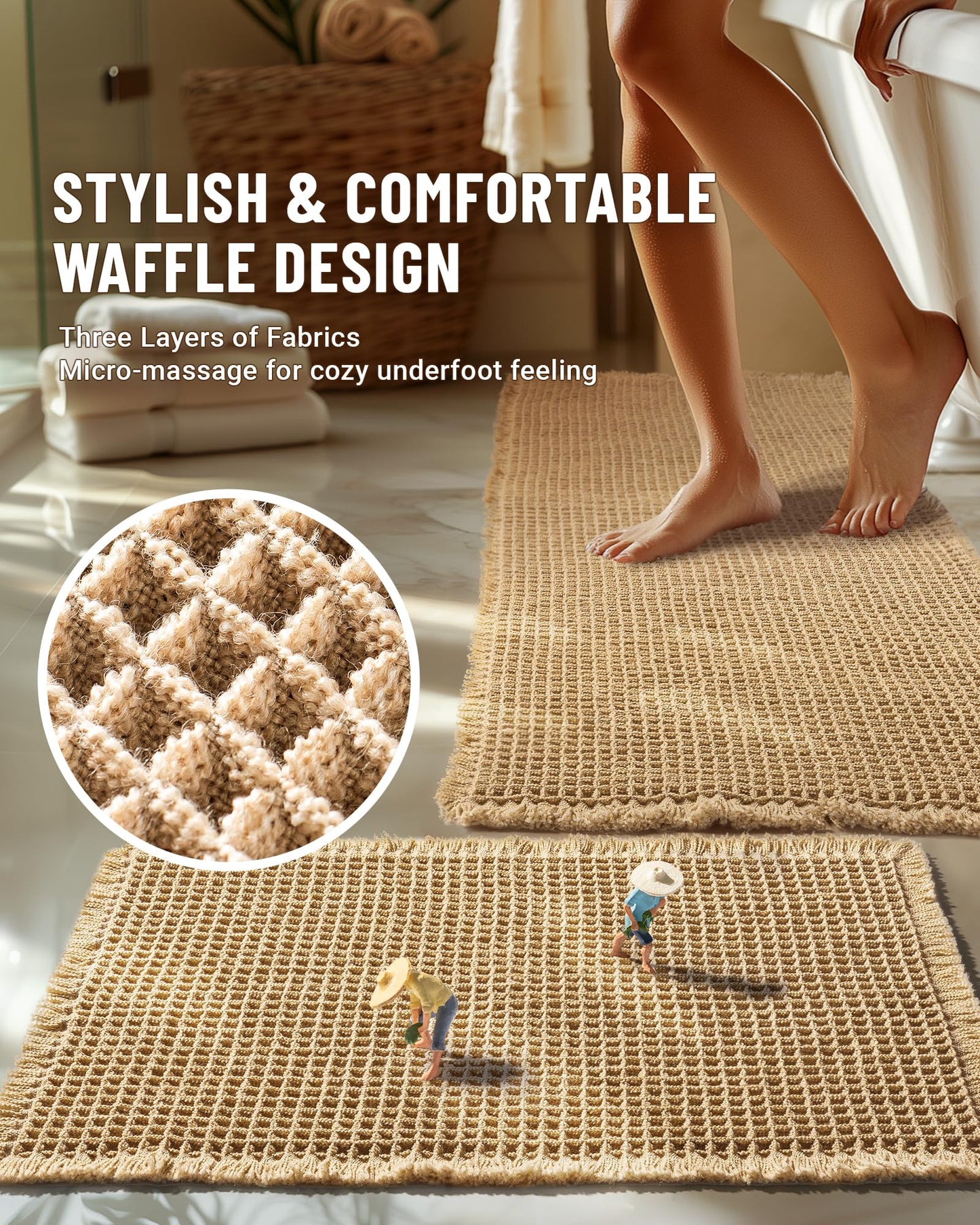 Furicher Large Waffle Bath Mat Set, Non Slip Bath Rug Set, Ultra Absorbent Bath Mats for Bathroom Decor, Extra Soft Floor Bathroom Rugs Sets 2 Piece…