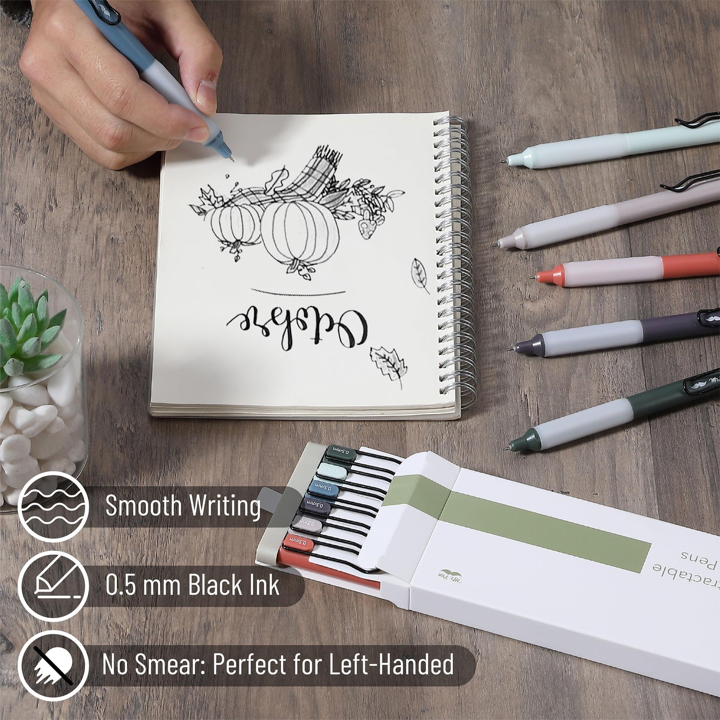 Mr. Pen- Retractable Gel Pens, 6 Pack, Black Ink, Vintage Barrels