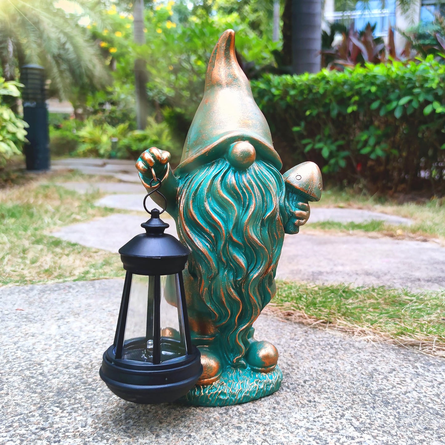 JOYBEE Garden Statues Gnomes with Solar Lantern Outdoor Decor-Gnomes Solar Figurines Lights Decorations for Patio Yard Lawn Ornaments-Gifts