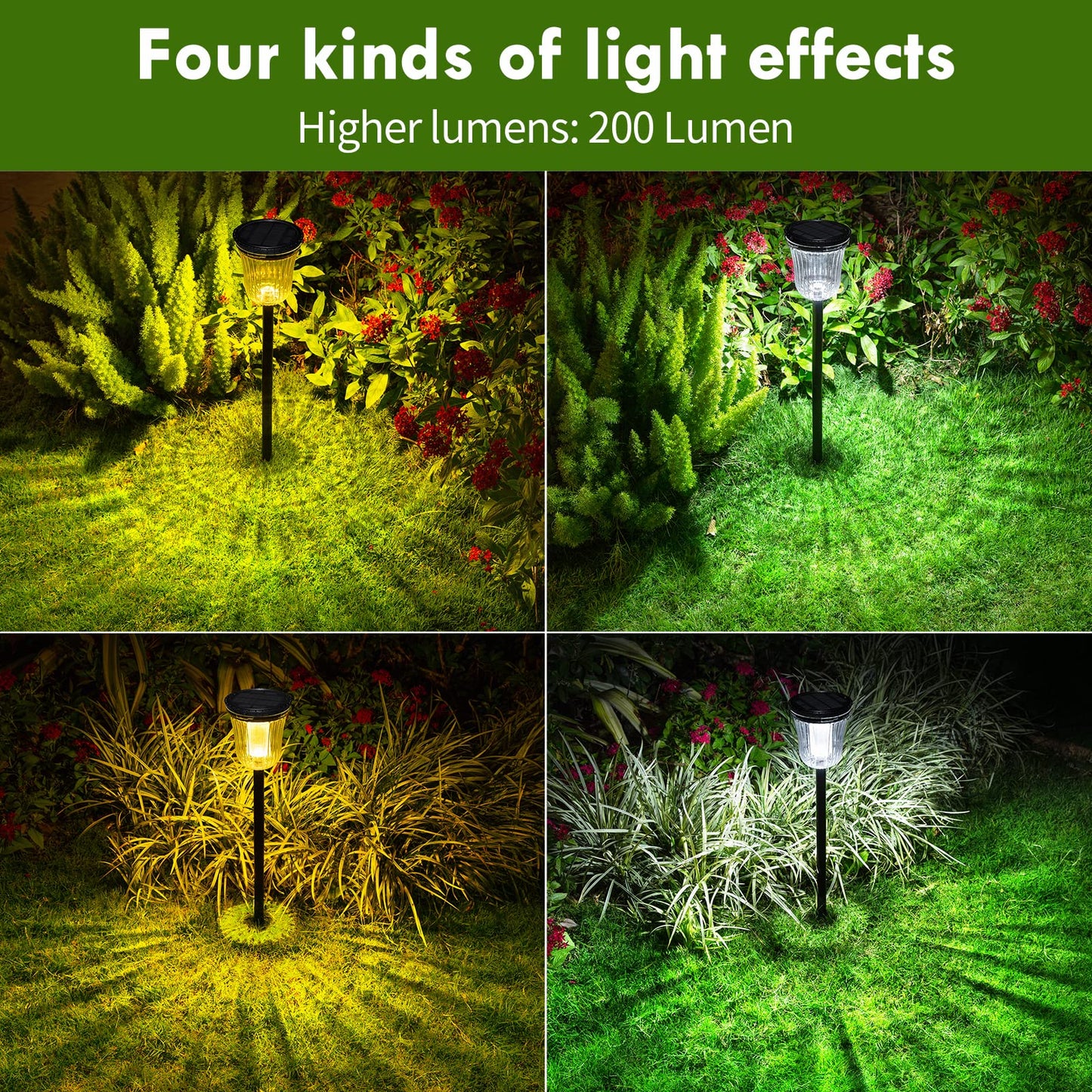 WTGEGF Solar Pathway Lights Outdoor Waterproof, 4 Pack 200 Lumens Super Bright Solar Garden Lights with 2 Lighting Modes, Auto On/Off Outdoor Solar