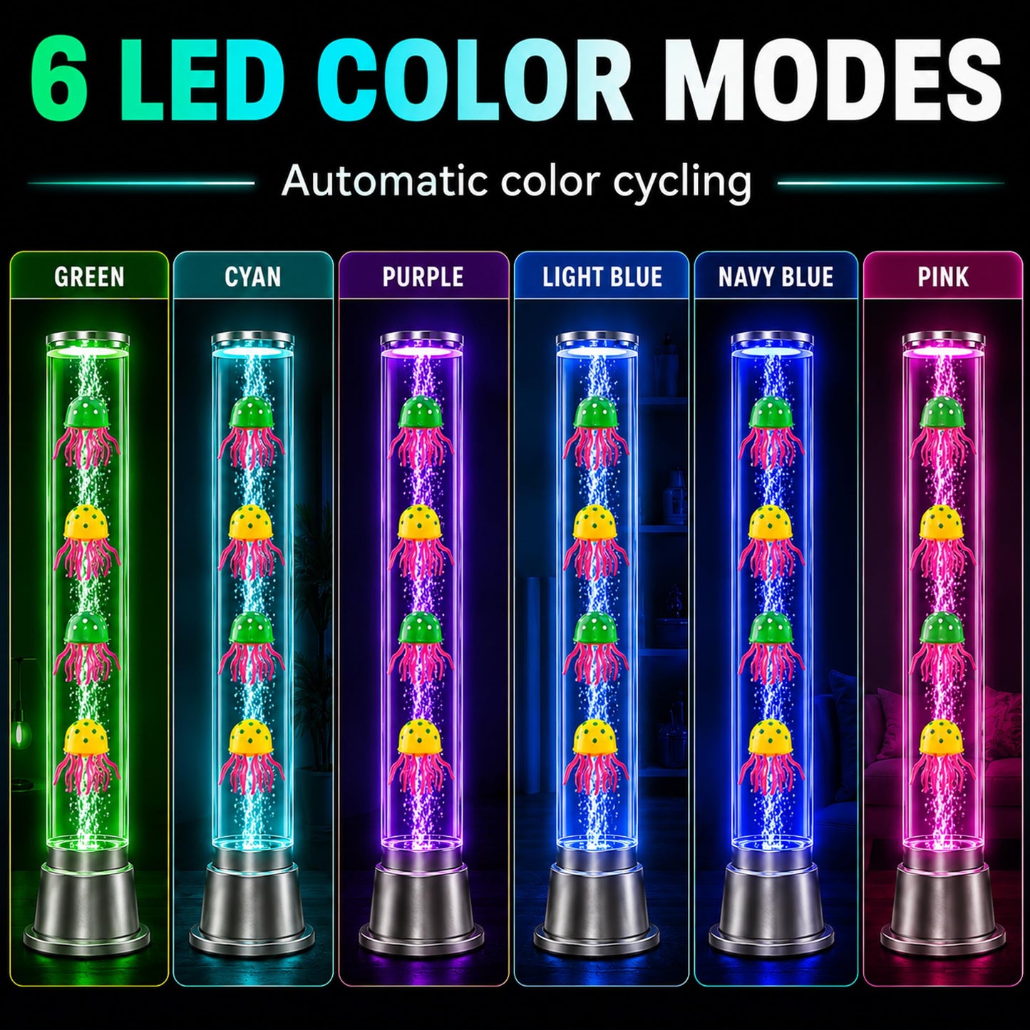 Jellyfish Lamp Bubble Lights with 6 LED Color Automatic Changing Night Light Moving Jelly Fish Aquarium - Tower Table Desk Lava Lamp for Bedroom Home