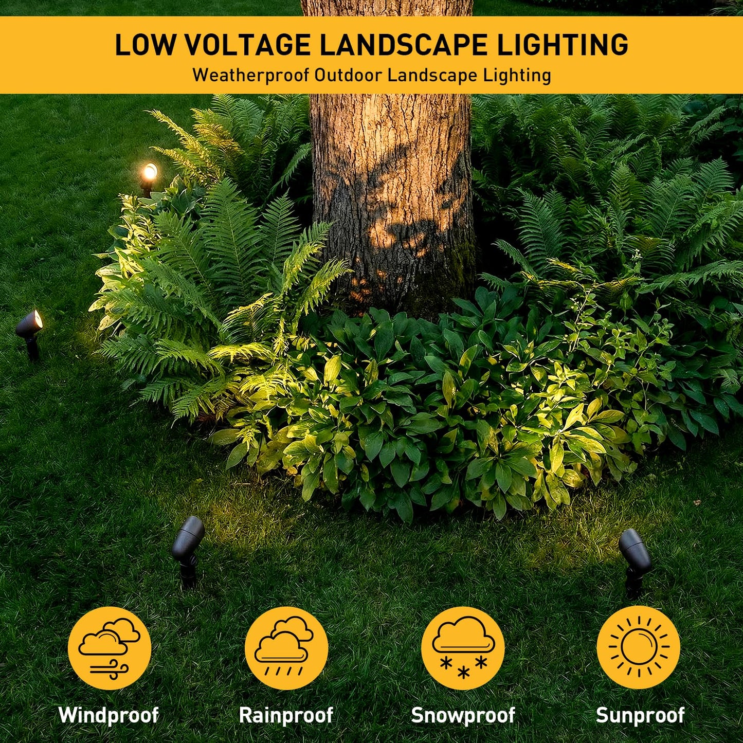GOLDEN STAR Low Voltage Landscape Lights 3W LED Outdoor Landscape Floodlight 12V Bronze Waterproof 200Lumen Spotlight 3000K Warm White Outdoor