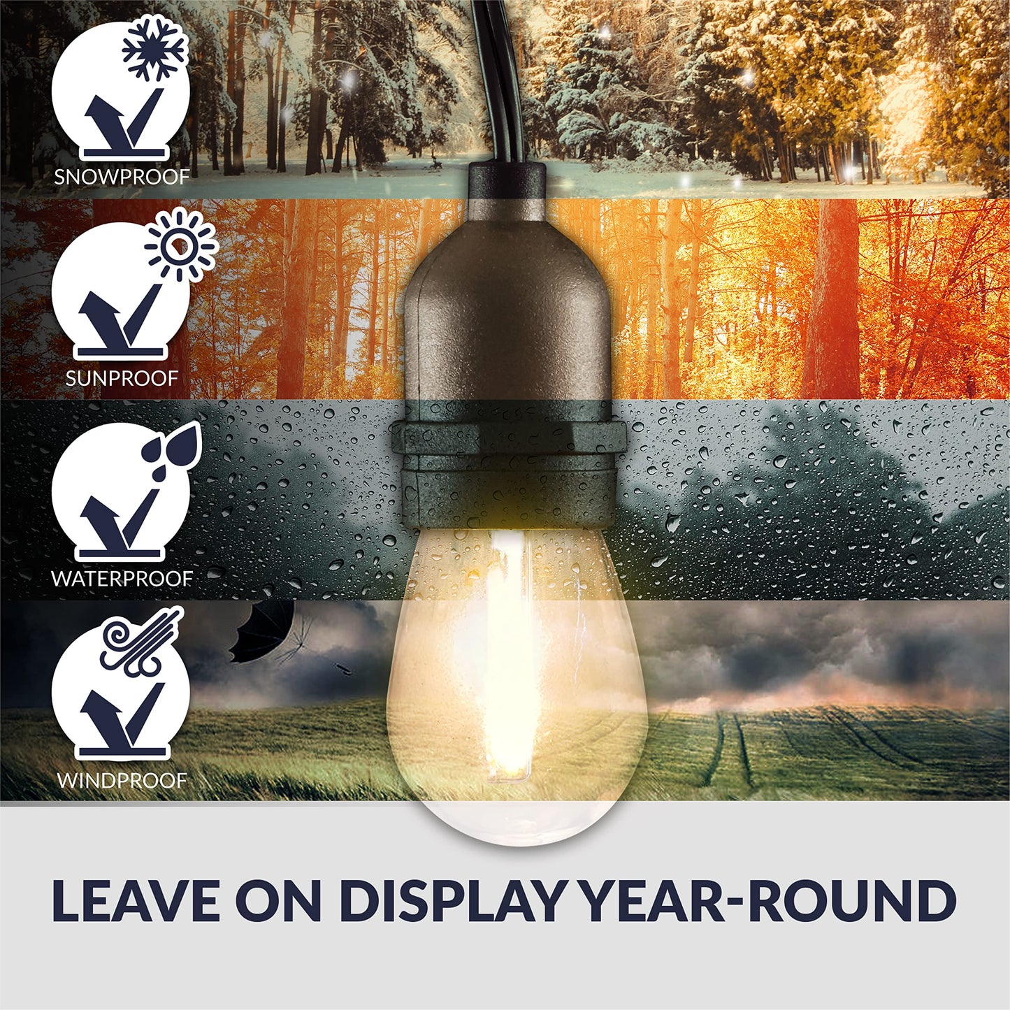 Newhouse Lighting LED String Lights with Weatherproof Technology, Dimmable with Wireless Remote Control, 48ft and 16 (15+1 Free) LED Light Bulbs