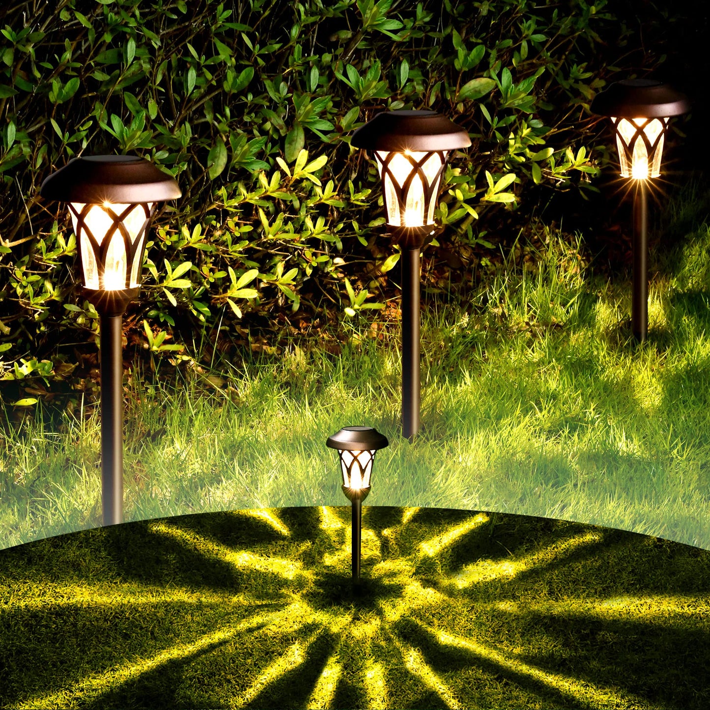 GIGALUMI 6 Pack Solar Pathway Lights Outdoor, Metal Glass & ABS Solar Landscape Lights Waterproof IP65, Warm White Solar Powered Garden Lights