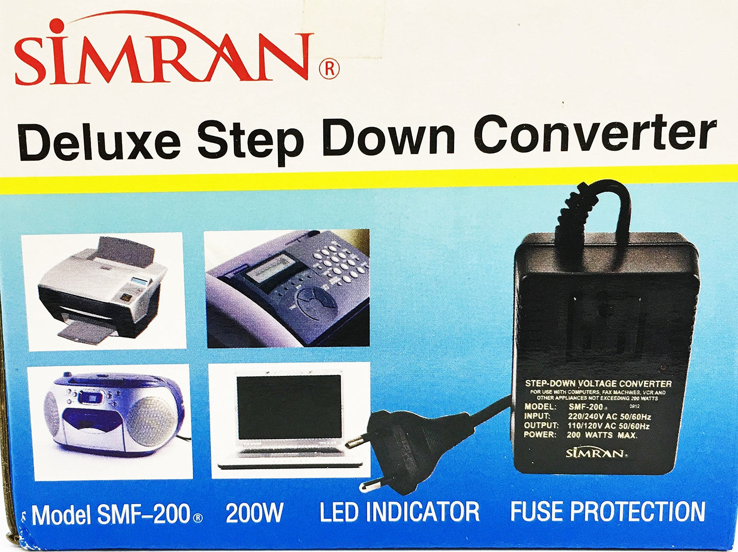 Simran SMF-200 Deluxe 200 Watts Step Down Voltage Converter for International Travel to AC 220V/240V Countries, Ideal for Laptops, Cameras, iPhones…