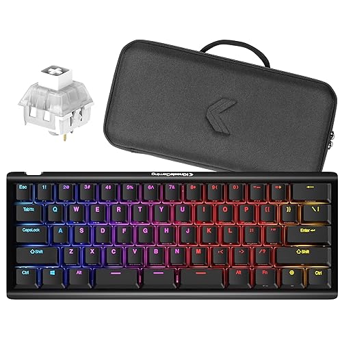 KINESIS Gaming TKO Mechanical Keyboard | Clicky White Switches | 60% Layout | Split Spacebar | Hotswap | PBT Keycaps | Aluminum Body | SF Shock