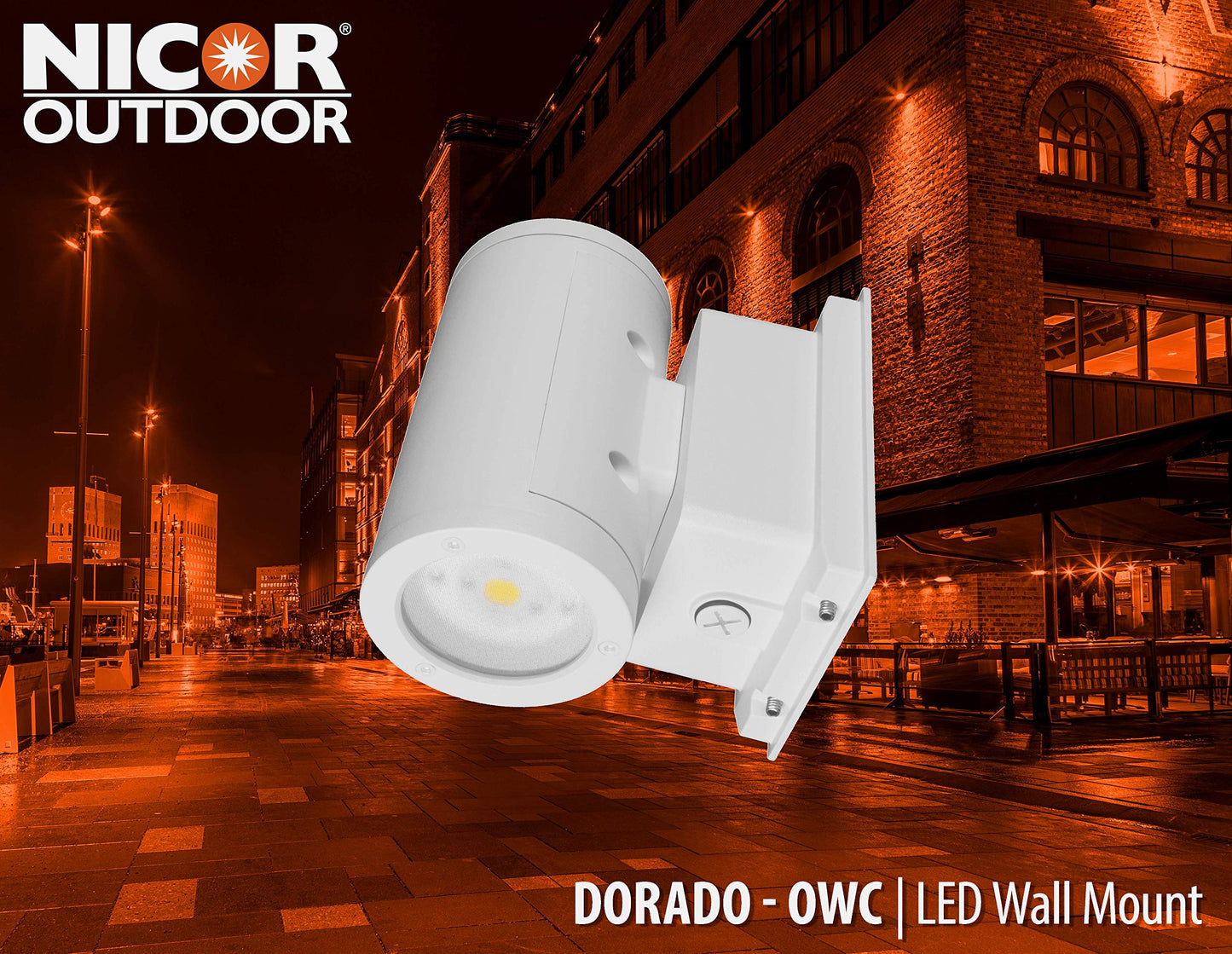 NICOR Outdoor OWCR4U1035MV30WH Dorado 35W Round LED Wall Mount, 3000K, White Outdoor Cylinder Light, 4