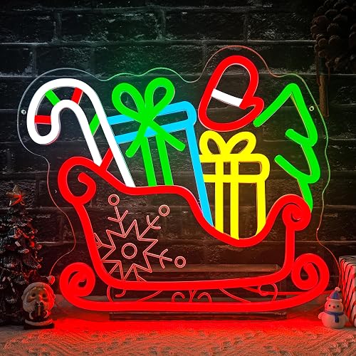Sled Neon Sign Dimmable Christmas Neon Sign for Wall Decor Christmas Neon Lights Window Decorations christmas Light Up Sign for Bedroom Living Room