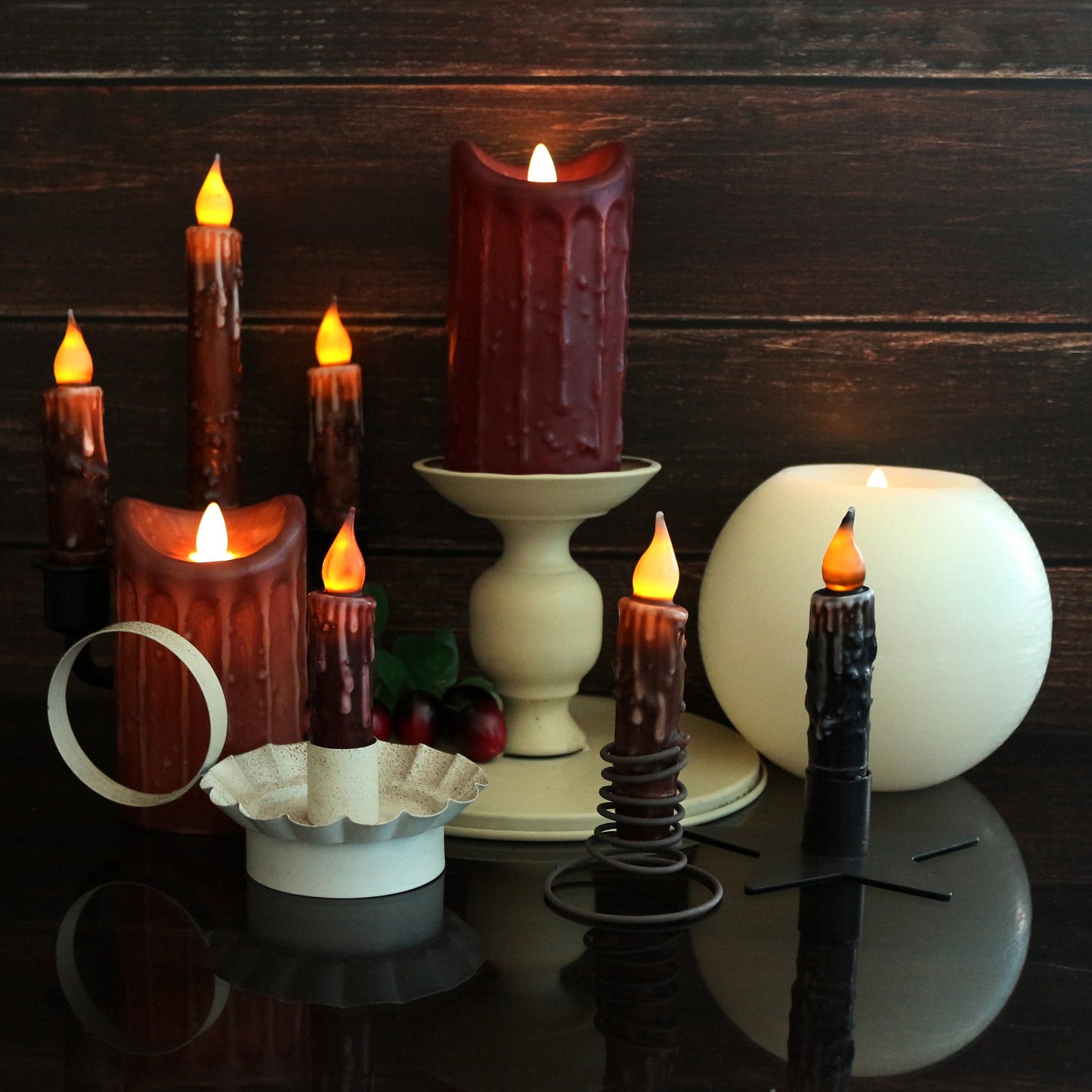 CVHOMEDECO. Real Wax Hand Dipped Battery Operated LED Timer Taper Candles Rustic Primitive Flameless Lights Décor, 4-3/4 Inch, Matt Black, 6 PCS in a