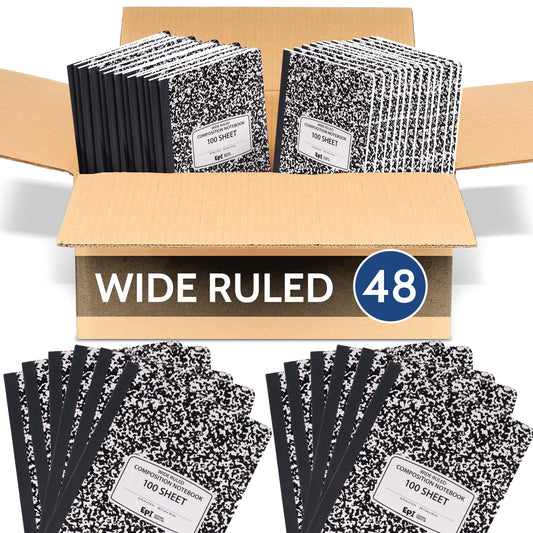 48 Pack - EPI Marble Hardcover Wide Ruled Composition Notebook | 200 Pages (100 Sheets), 9.75 x 7.5 in, Sturdy Sewn Binding | School, Office