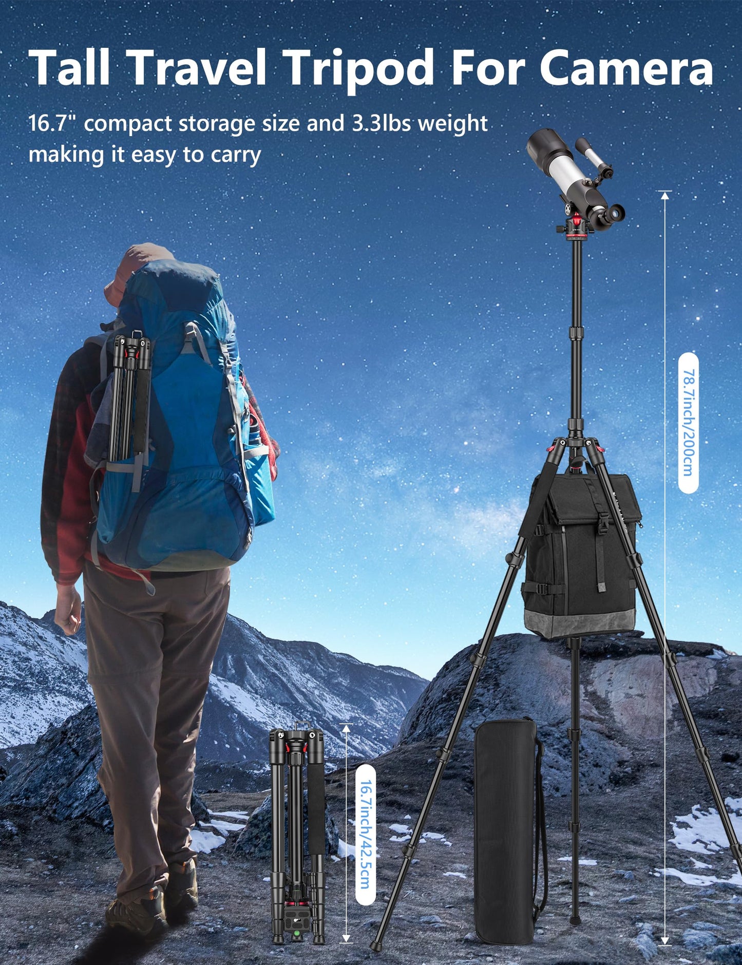 78" Porfessional Tripod for Camera, Victiv Aluminum Camera Tripod Monopod for DSLR, Spotting Scope,Telescope, Binoculars, Compact Heavy Duty Camera