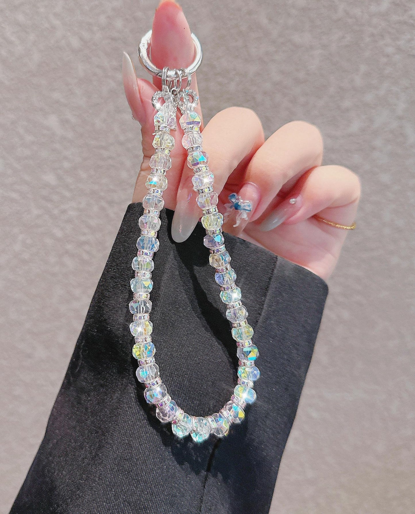 2 Pack Bling Crystal Keychain Charms Phone Wrist Strap for Women Girls,Shiny Lanyard Bracelet for Bags Carkeys Earphone Purse