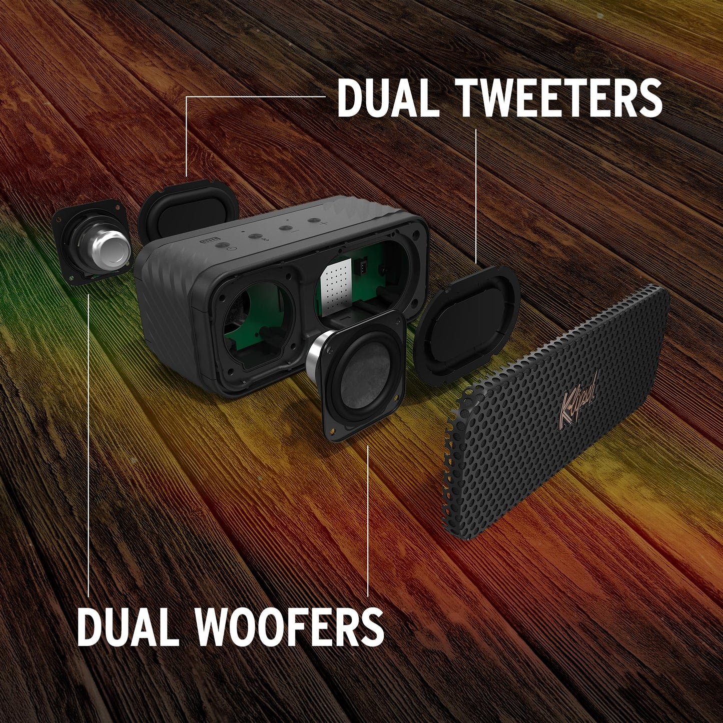 Klipsch Nashville Portable Bluetooth Speaker with a 2.25" full range drivers for 360 degree audio, IP67 dust and waterproof rating, 24 hours