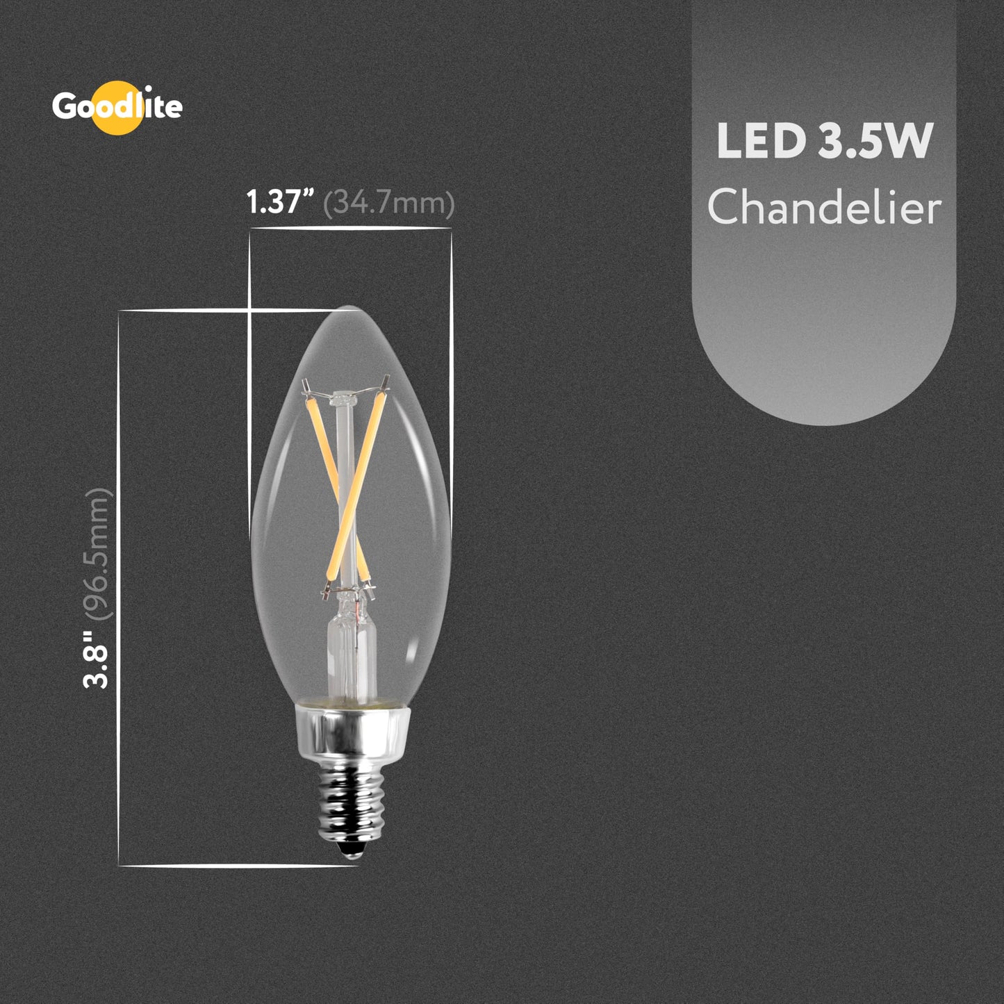Goodlite C32 LED Chandelier Bulb, Torpedo Tip, 3.5W (40W Equal), Dimmable, 400 Lumens, Warm White 3000K, 15k Hours, Eco-Friendly, Ideal for Candelabra